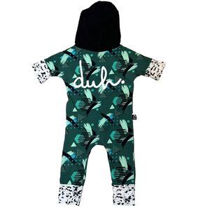 Rags Hooded Romper 12-18 Months DUH Green Hoodie Rags to Raches Stretch Baby Boy